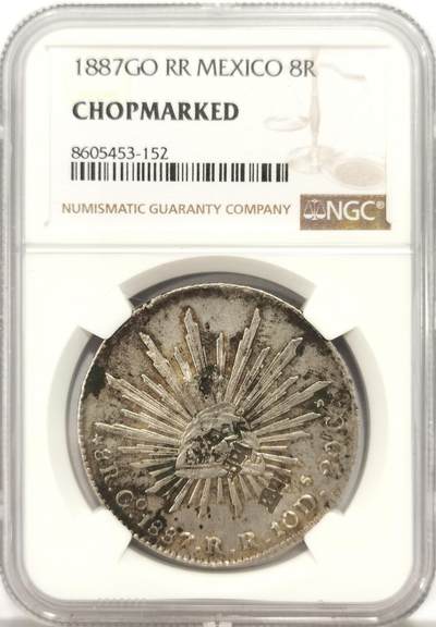博洋堂世界钱币拍卖第136期（全场包邮） - NGC Chopmarked 墨西哥1887年GO RR版鹰洋，少见双面双“畐”戳记2