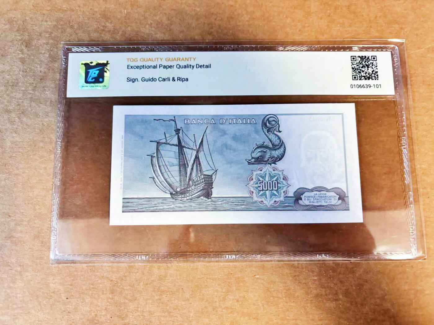 【Blue Auction】世界纸币精拍第717期——18级TOP拍卖/信誉/品质/专业/高效💫 【初版补号 88尾】意大利 1964年5000里拉 哥伦布 TQG65EPQ 