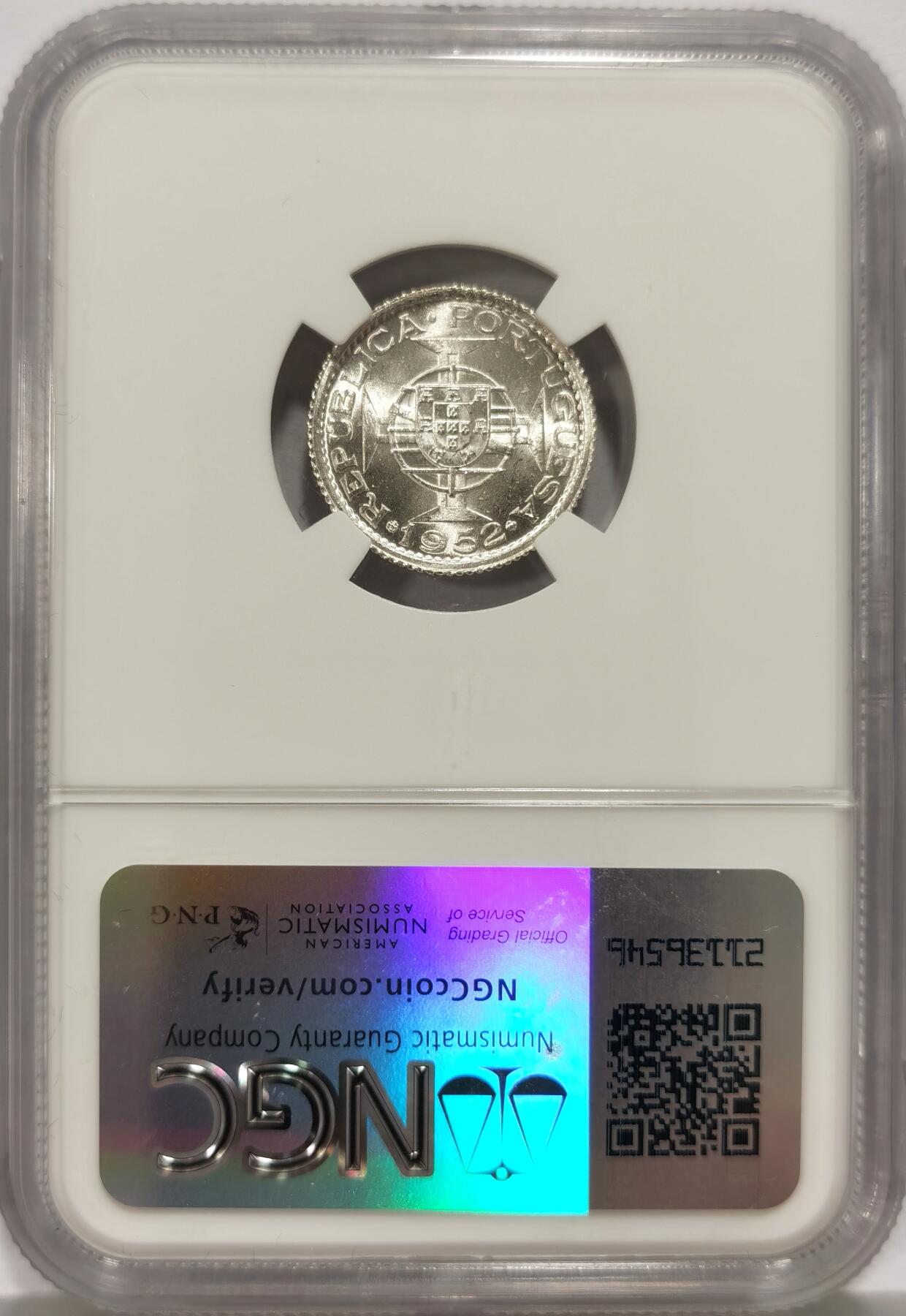 博洋堂世界钱币拍卖第136期（全场包邮） NGC MS65 葡属澳门1952年首版壹圆银币