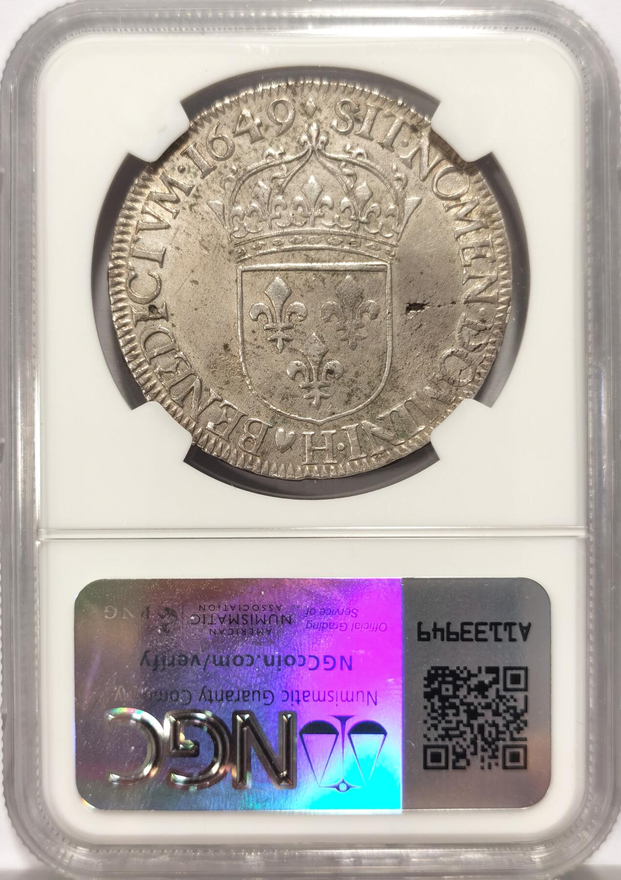 博洋堂世界钱币拍卖第136期（全场包邮） NGC AUD 法国1649H拉罗切利厂 路易十四埃居 原味老包浆
