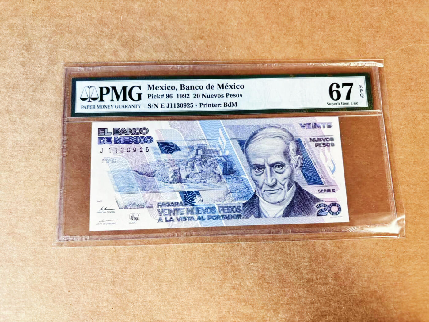 【Blue Auction】世界纸币精拍第717期——18级TOP拍卖/信誉/品质/专业/高效💫 【无47】墨西哥 1992年20新比索 PMG67EPQ 高分