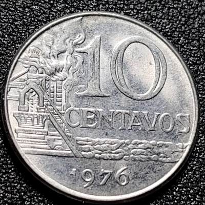 泉币菌-第102场-散币乐园场 - 原光UNC 1976年巴西10分 镍币 炼油厂  巴西女神 23ｍｍ