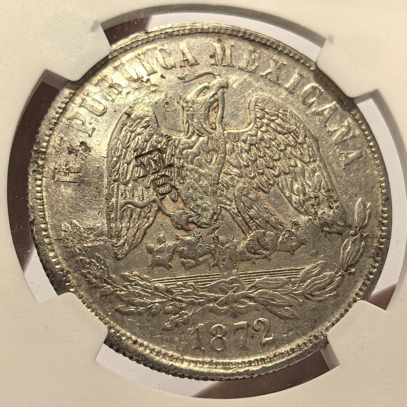 博洋堂世界钱币拍卖第136期（全场包邮） NGC Chopmarked 墨西哥1872年MO M版天平鹰洋，清晰“香、貞”等多个精美字戳