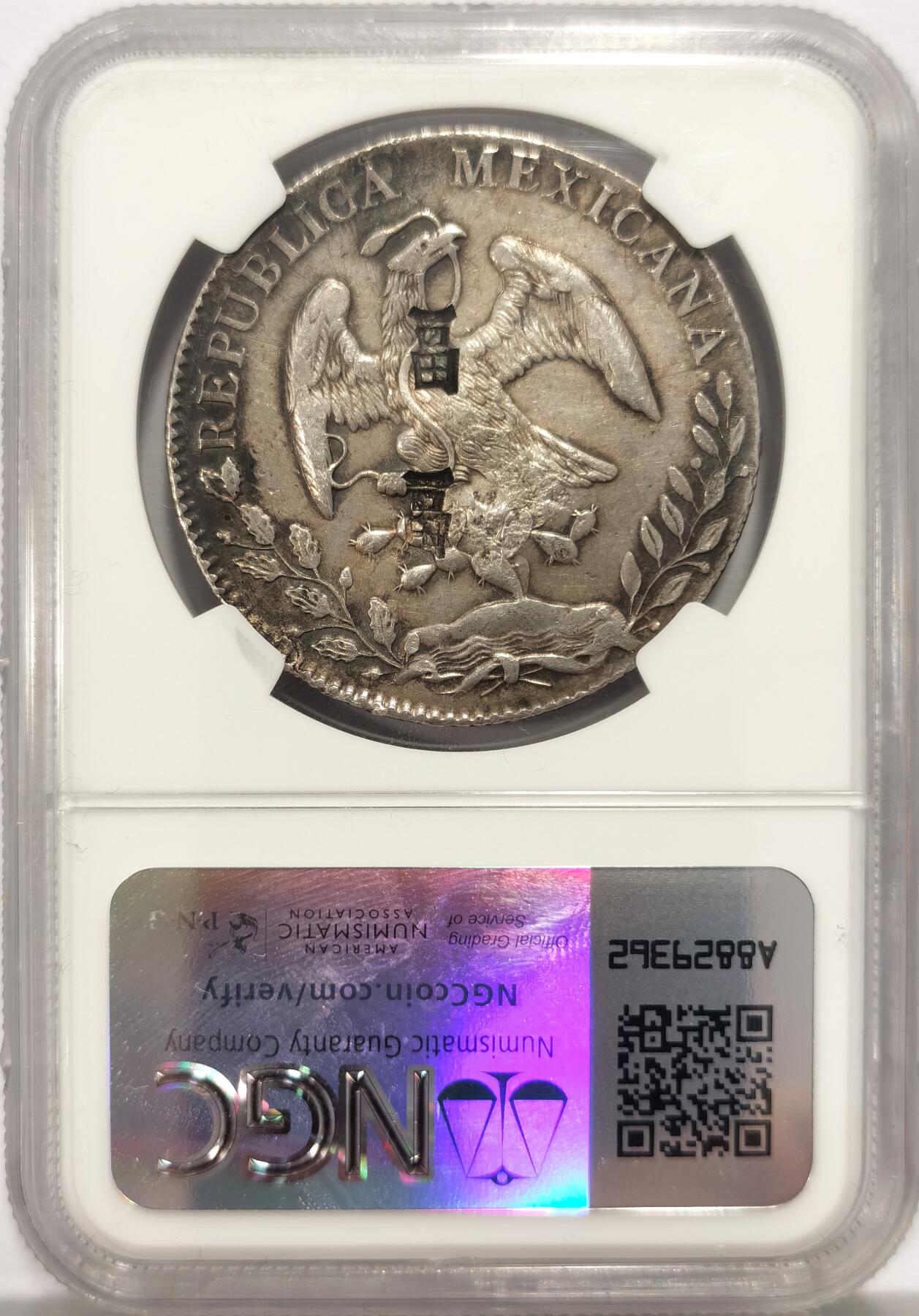 博洋堂世界钱币拍卖第136期（全场包邮） NGC Chopmarked 墨西哥1887年GO RR版鹰洋，少见双面双“畐”戳记1
