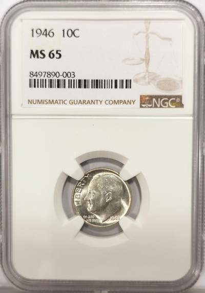 博洋堂世界钱币拍卖第136期（全场包邮） - NGC MS65 美国1946年10美分银币，罗斯福10美分首年份