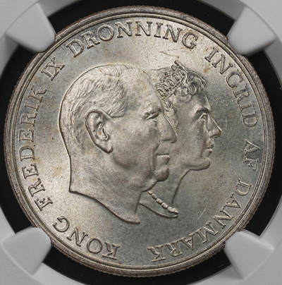 修遠堂世界钱币第八十二期 - NGC MS65 1960年丹麦国王银婚纪念5克朗银币