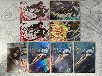 花开卡拍第36期（8月31号周日截拍，品控勿拍!!!拍品不寄存，运费5元，自制卡难免瑕疵，可能存在轻微撞角爆边等出厂瑕疵，品控介意勿拍！） - 猴子动漫卡牌 闪刀姬5张+水浒 浪里白条张顺 三闪纹，共8张