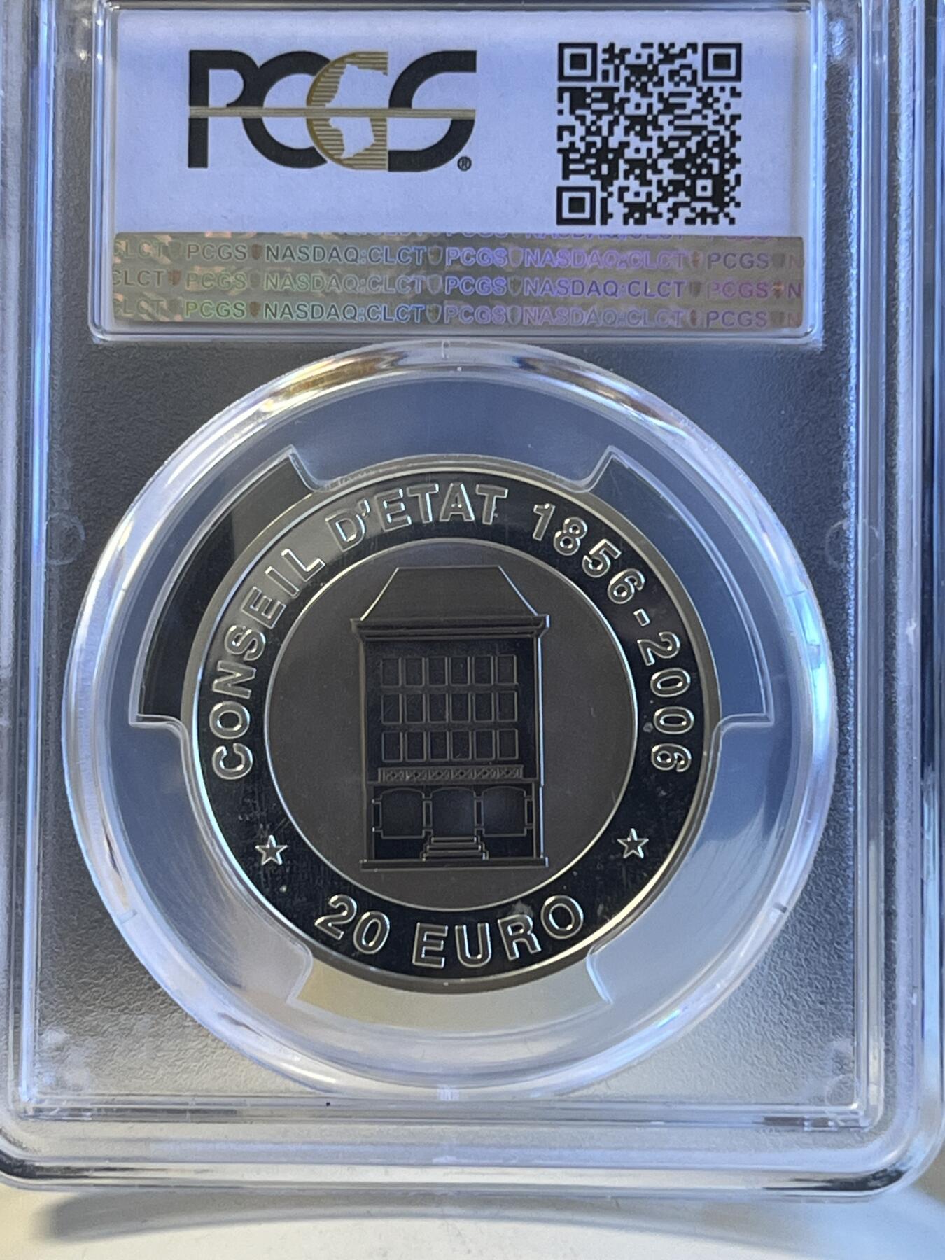 第172期拍卖【长期征集拍品】 卢森堡大公国2006年国务院150周年银钛双金属币PCGS-PR68DCAM ，外银内钛，发行量4000枚，正面是卢森堡三代大公头像，背面是国务院立面景观，非常精致大方