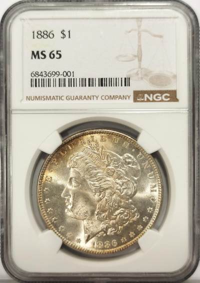 博洋堂世界钱币拍卖第136期（全场包邮） - NGC MS65 美国摩根1886 双面包浆绚丽 分数与品相并存2