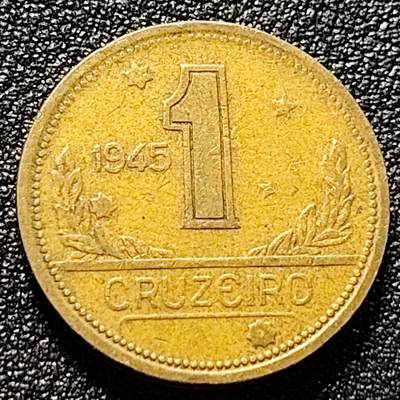 泉币菌-第101场-精品福利场 - 少见早期币 地图版 1945年 二战期间 巴西1克鲁塞罗黄铜币 23毫米 7克