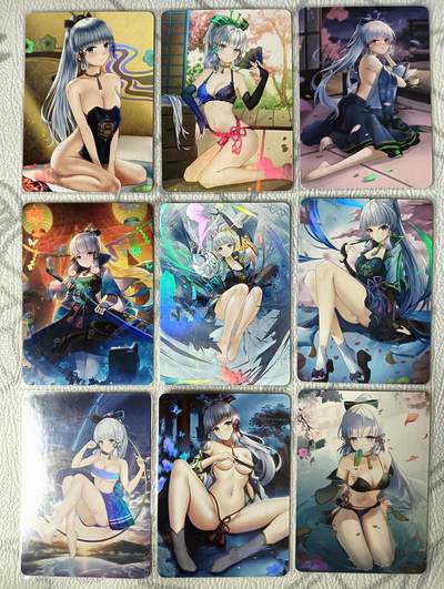 花开卡拍第36期（8月31号周日截拍，品控勿拍!!!拍品不寄存，运费5元，自制卡难免瑕疵，可能存在轻微撞角爆边等出厂瑕疵，品控介意勿拍！） - 原神卡牌 神里绫华一套9张 彩闪 很诱惑齐刘海又纯又欲