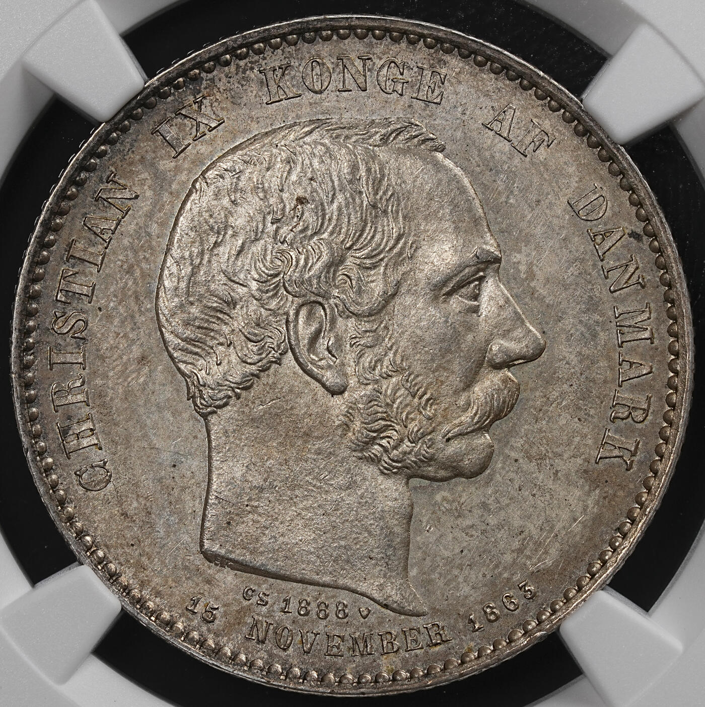 修遠堂世界钱币第八十二期 NGC MS63 1888年丹麦国王登基25周年纪念2克朗银币