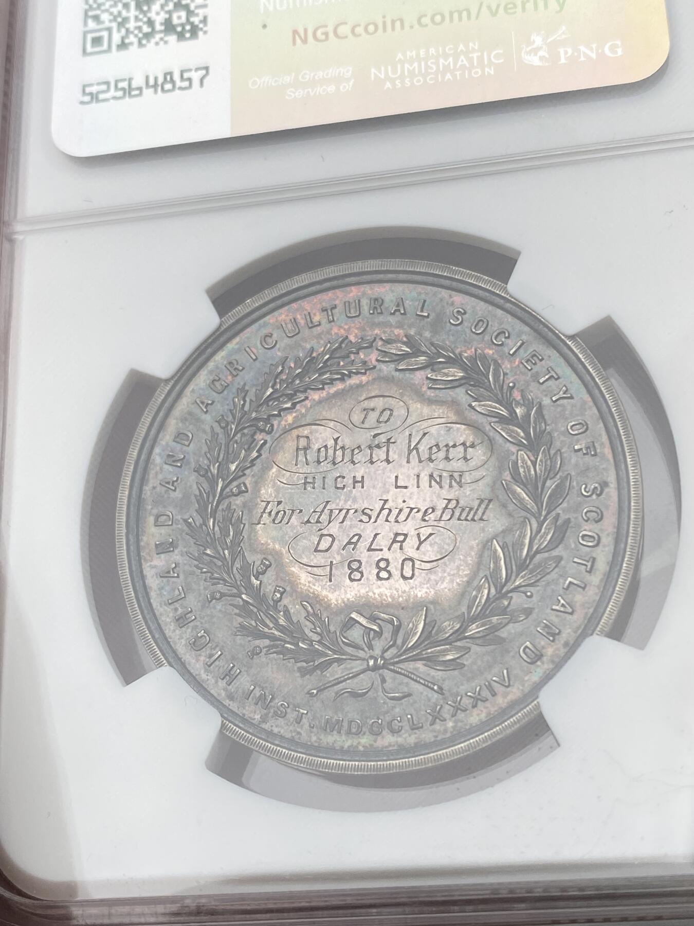 万国钱币拍卖第052期 NGC MS63 苏格兰1880年农业协会颁发的获奖银章， 35毫米。