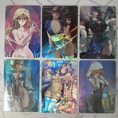 花开卡拍第36期（8月31号周日截拍，品控勿拍!!!拍品不寄存，运费5元，自制卡难免瑕疵，可能存在轻微撞角爆边等出厂瑕疵，品控介意勿拍！） - 梵心动漫卡牌 动漫美女合集6张 折光彩闪