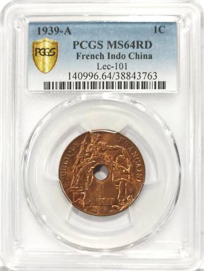博洋堂世界钱币拍卖第136期（全场包邮） - PCGS MS64RD 法属印支百分之一铜币 RD这个级别的百分之一相对来说非常难得，24年10月三省拍卖曾有一枚64RB的500元成交