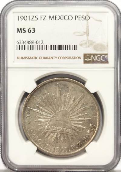 博洋堂世界钱币拍卖第136期（全场包邮） - NGC MS63 1901年墨西哥ZS FZ版直边鹰洋。状态极佳，黄油包浆非常温润，直边鹰洋中相对来说比较少见的品种，博洋堂近期同分曾有1807元成交