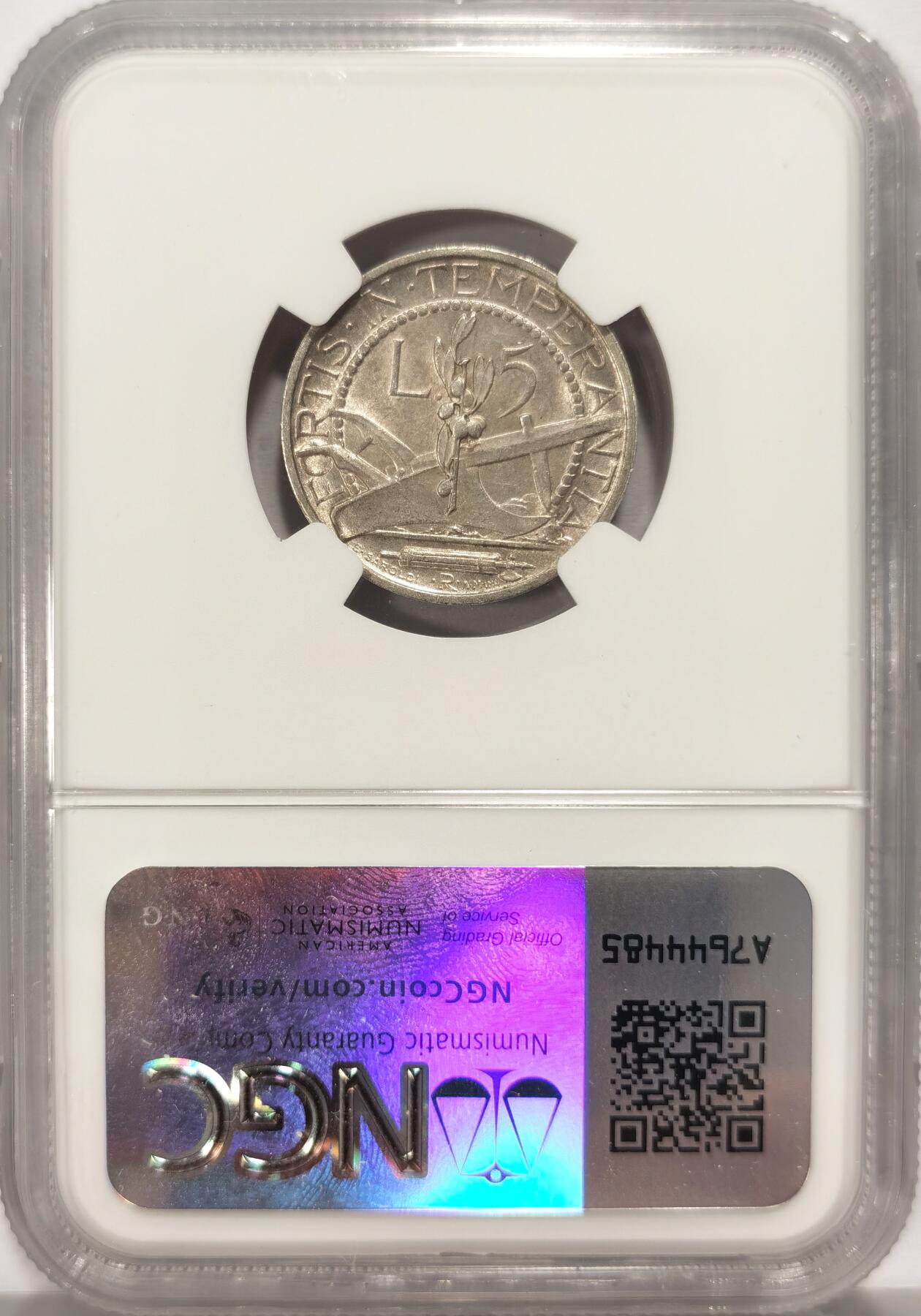 博洋堂世界钱币拍卖第136期（全场包邮） NGC MS63 圣马力诺1938年5里拉银币