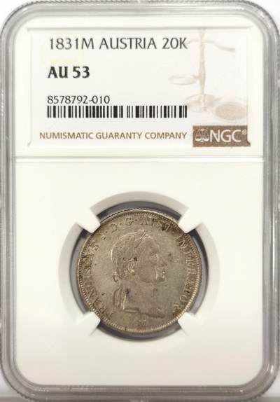博洋堂世界钱币拍卖第136期（全场包邮） - NGC AU53 奥地利1831年20K银币