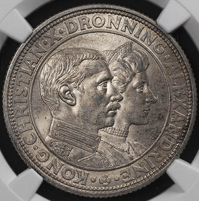 修遠堂世界钱币第八十二期 - NGC MS64 1923年丹麦国王银婚纪念2克朗银币