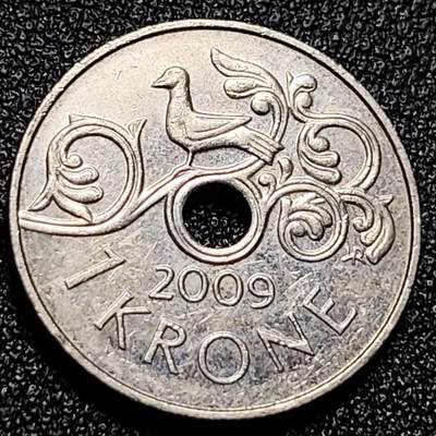 泉币菌-第101场-精品福利场 - 挪威 1克朗硬币 哈拉尔五世皇冠 中孔铜镍币 21mm