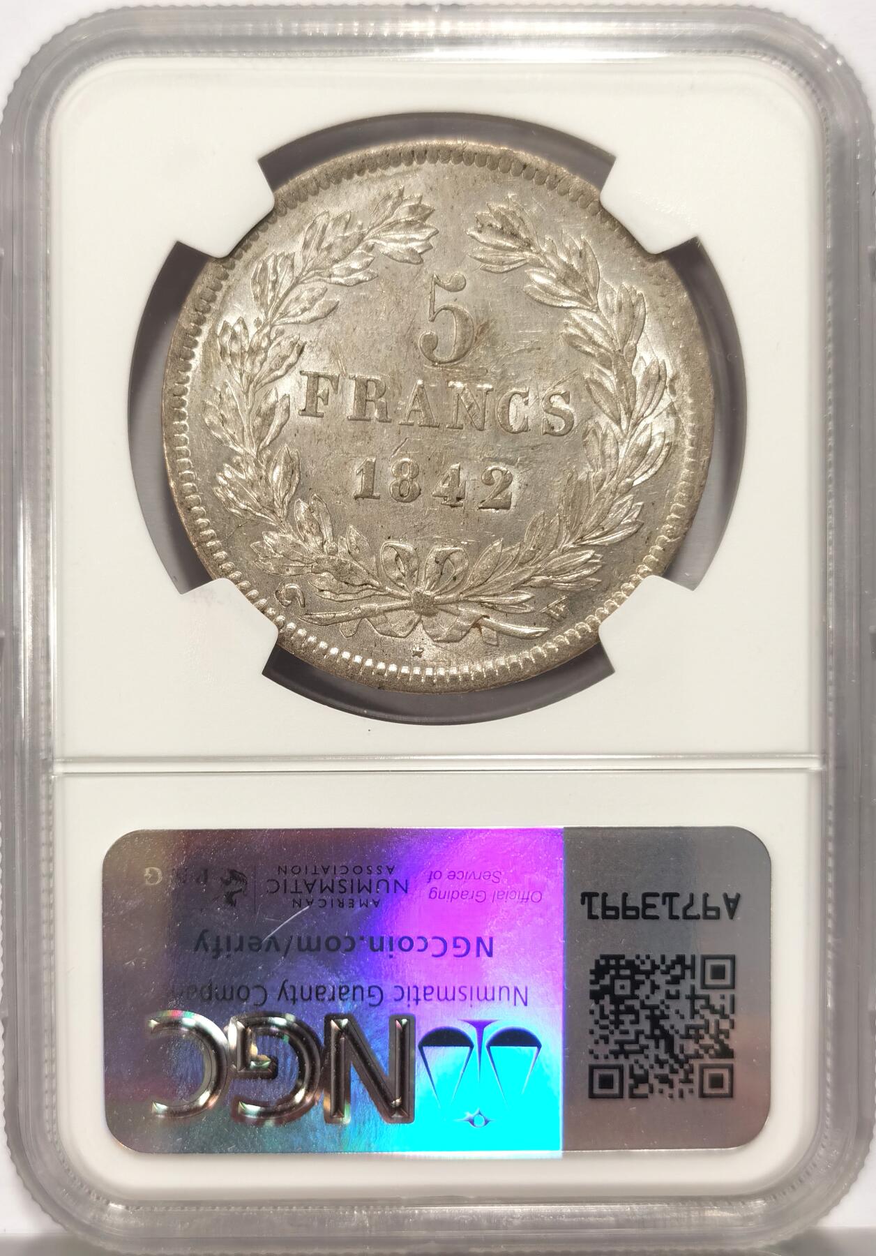 博洋堂世界钱币拍卖第136期（全场包邮） NGC AU58 法国1842W菲利普斯5法郎大银 银光满满 未流通品相 亚军分数