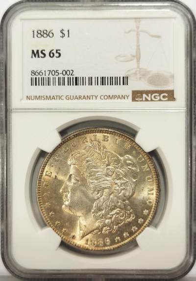 博洋堂世界钱币拍卖第136期（全场包邮） - NGC MS65 美国摩根1886 双面包浆绚丽 分数与品相并存1