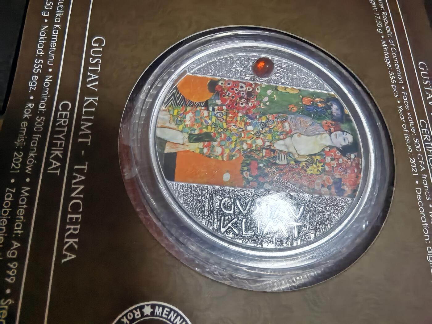 长老汇蛇年精选第四十一场拍卖 2021喀麦隆克林姆特名画彩色镶嵌琥珀银币，盒证全，555枚