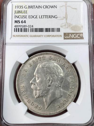 万国钱币拍卖第052期 - NGC MS64 1935年英国乔治五世木马剑1克朗 原味转光