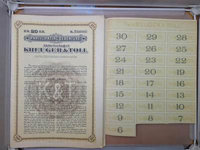 狮子猫股票债券纸品第二期 - 瑞典1928年克虞格尔与托尔有限公司20克朗   债券编号 1346882