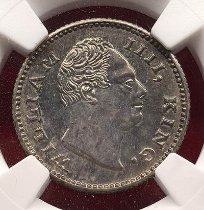 凡希社世界钱币微拍月度大拍（2025/8） - 【NGC-PF66冠军分】1835东印度公司威廉四世1/4卢比精铸restrike，加尔各答厂出品。东印度公司造币厂为客户提供的一种来料代铸服务，早期集中在金币，后来延伸到银币和铜币，特别制作的proof模具，铸量稀少，服务对象大多为钱币收藏者。（附视频）