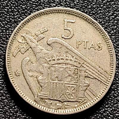 泉币菌-第102场-散币乐园场 - 西班牙1957年5比塞塔 弗朗哥鹰徽23mm