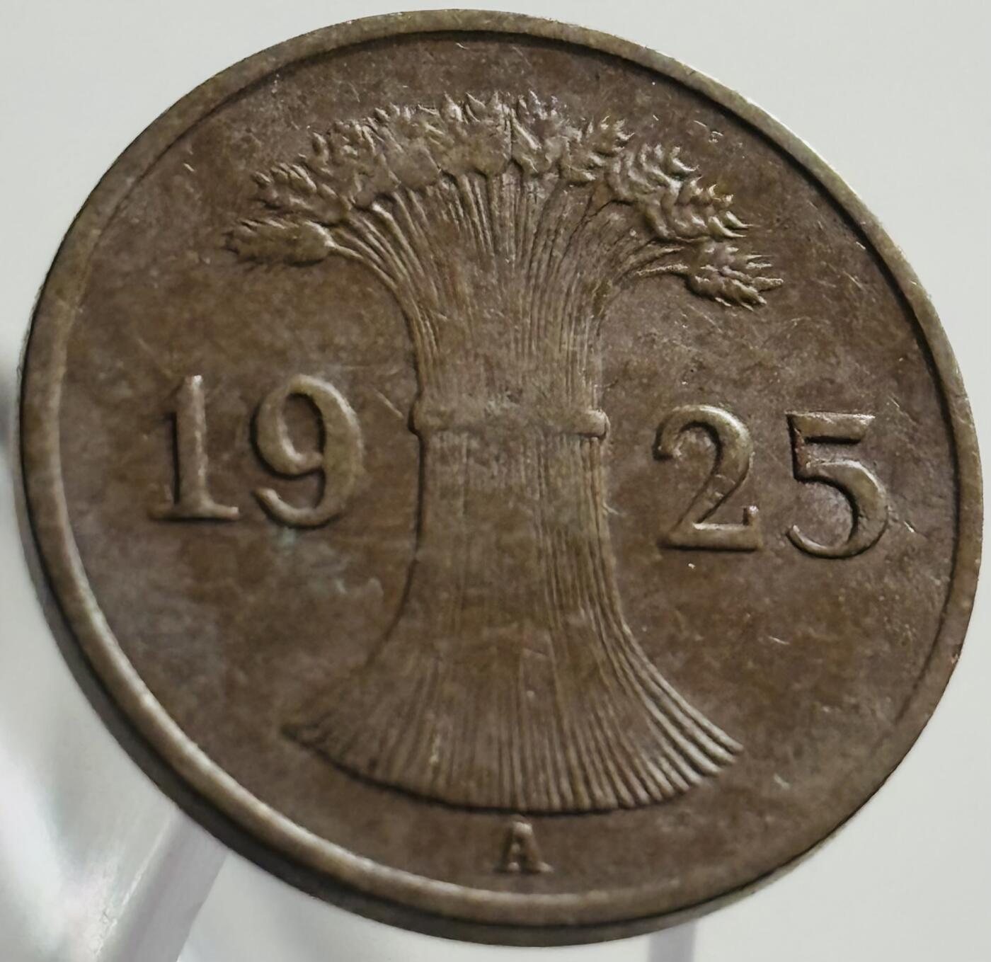 文馨钱币收藏第 269 场，长期接收代拍品 极美品 1925 年魏玛共和国 1 芬尼铜币 A 版