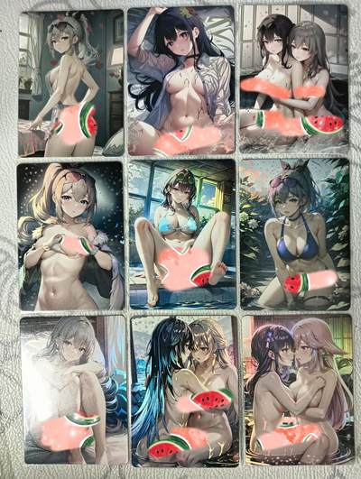 花开卡拍第36期（8月31号周日截拍，品控勿拍!!!拍品不寄存，运费5元，自制卡难免瑕疵，可能存在轻微撞角爆边等出厂瑕疵，品控介意勿拍！） - 鸡腿卡牌 私房系列一套9张 磨砂彩闪 身材爆好