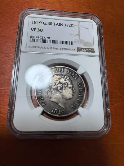 长老汇蛇年精选第四十一场拍卖 - 1819英国乔治三世1/2克朗银币，NGC VF30分