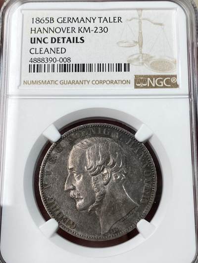 万国钱币拍卖第052期 - NGC UNCD 1865年德国汉诺威王国与东弗里斯兰合并50周年纪念1泰勒 仅仅发行1000枚汉诺威珍惜品种 欧陆酱彩镜面质感
