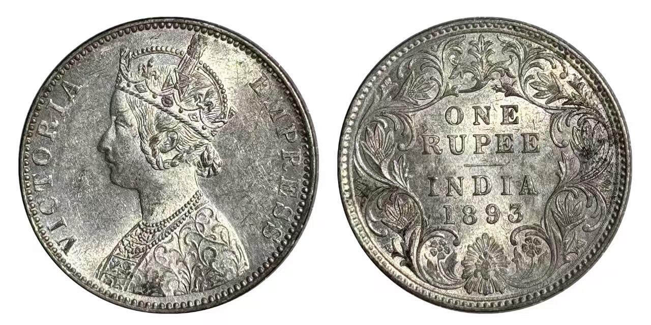 博洋堂世界钱币拍卖第136期（全场包邮） NGC MS61 英属印度1893年B版维多利亚1卢比银币，少见年份，状态低评