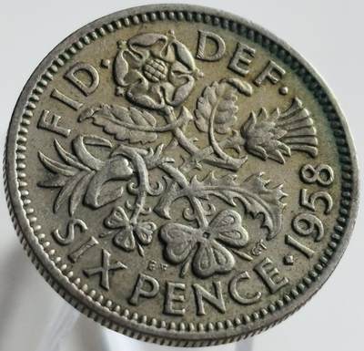 文馨钱币收藏第 269 场，长期接收代拍品 - 1958 年英国女王幸运 6 便士
