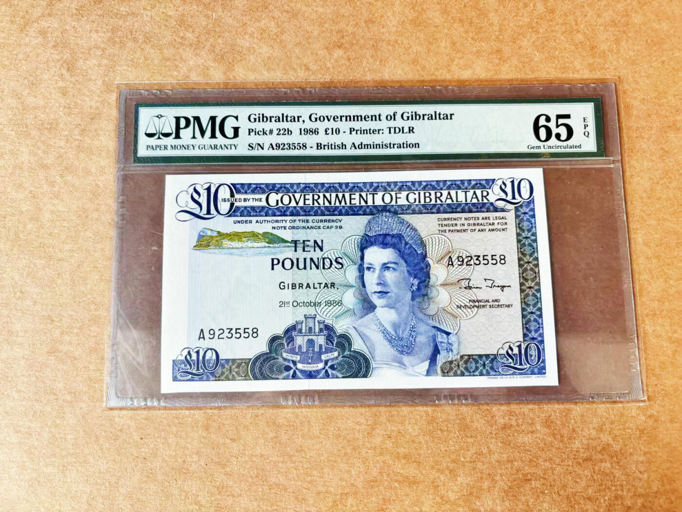 【Blue Auction】世界纸币精拍第717期——18级TOP拍卖/信誉/品质/专业/高效💫 【A冠无47】直布罗陀 1986年10镑 高冠女王 PMG65EPQ 