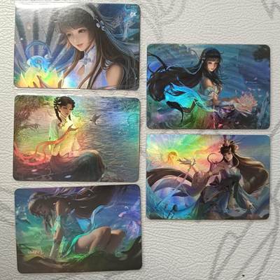 花开卡拍第36期（8月31号周日截拍，品控勿拍!!!拍品不寄存，运费5元，自制卡难免瑕疵，可能存在轻微撞角爆边等出厂瑕疵，品控介意勿拍！） - 宁缺卡牌 西施一套5张 粗彩闪