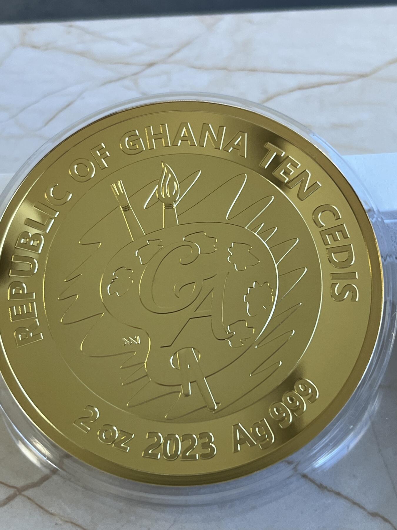 第173期拍卖【长期征集拍品】 加纳2023年名画克里姆特阿黛尔夫人镀金彩色银币，999银，发行500枚