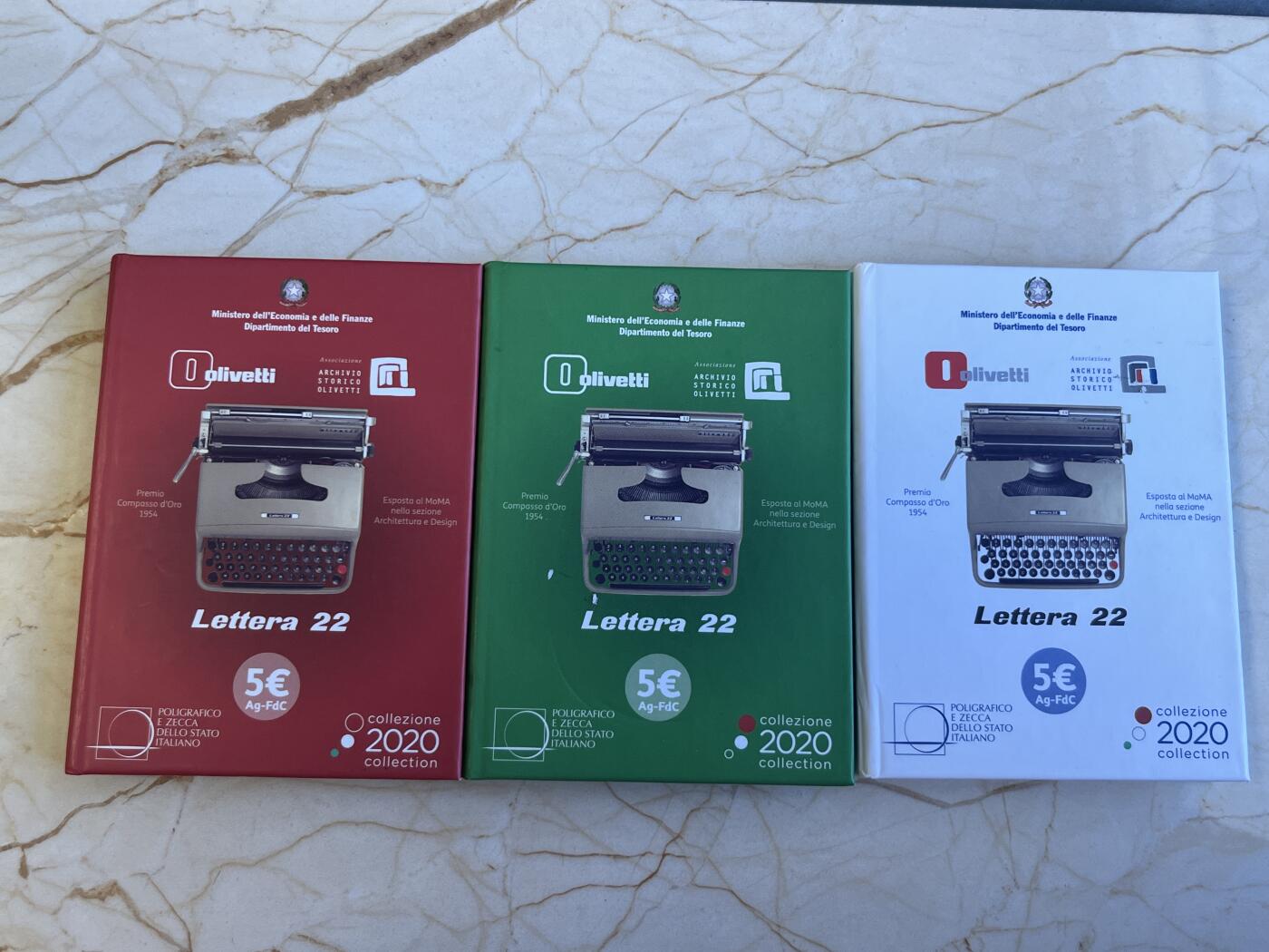 第173期拍卖【长期征集拍品】 意大利2020年打字机彩色纪念银币3枚套，白色和红色的稍有氧化