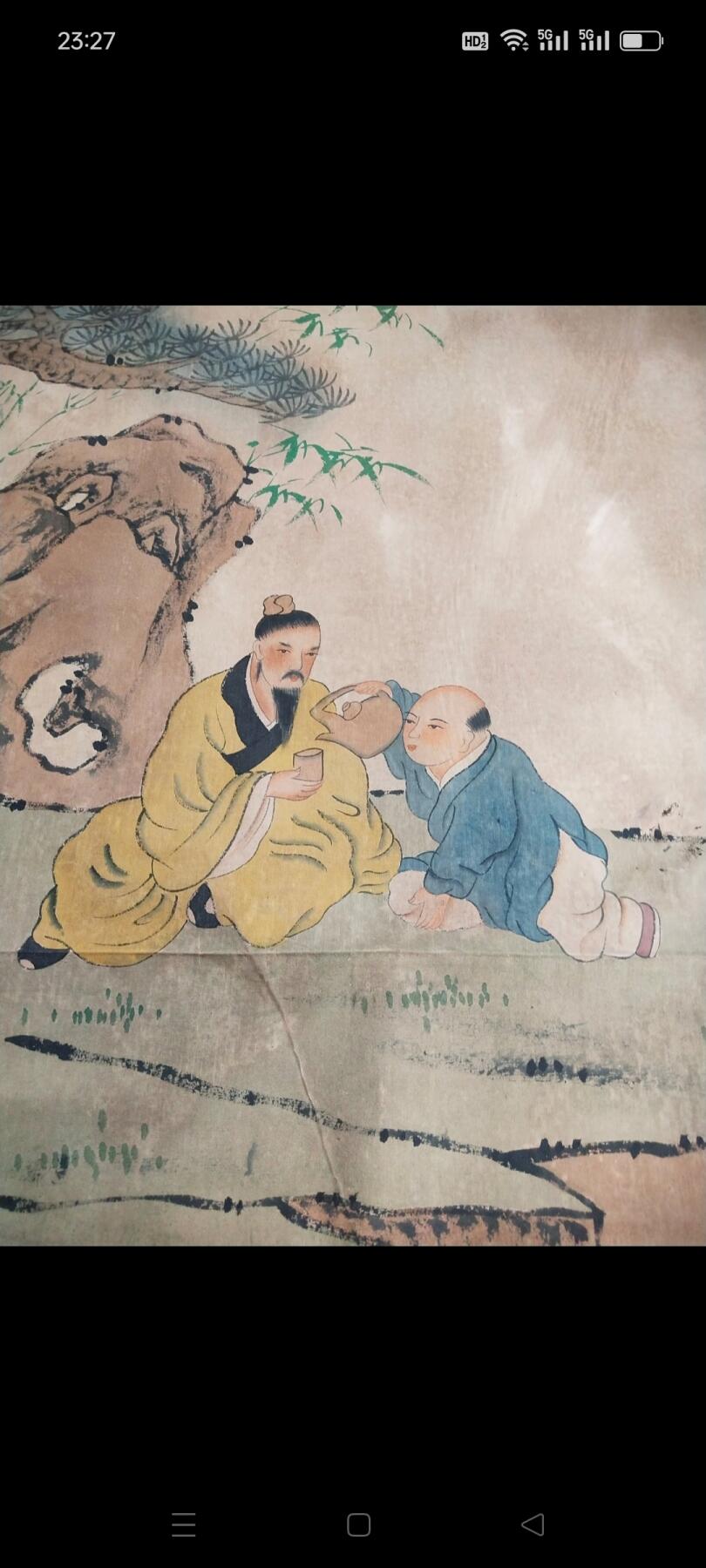 户里墙上摘下来的一幅老布画，画工精美绝伦，包浆醇厚自然，人物栩栩如生，惜没款没日期，应该是清代的，保真保老