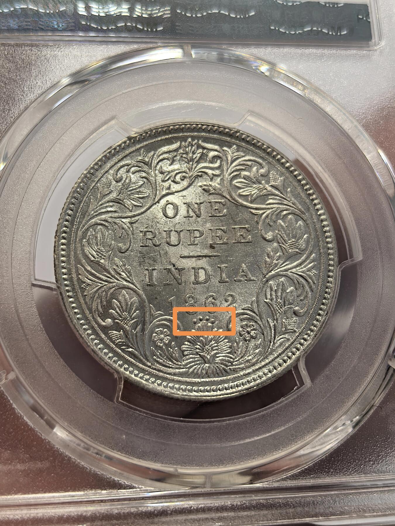 博洋堂世界钱币拍卖第136期（全场包邮） PCGS MS62 英属印度1862年维多利亚1卢比银币少见四点版2枚一对3