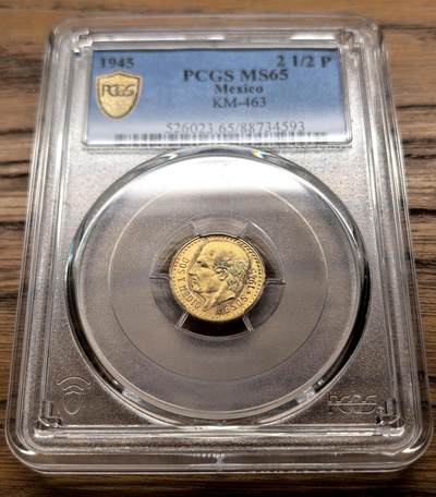凡希社世界钱币微拍月度大拍（2025/8） - 1945墨西哥2.5比索金币PCGS-MS65，2.083g，900金。