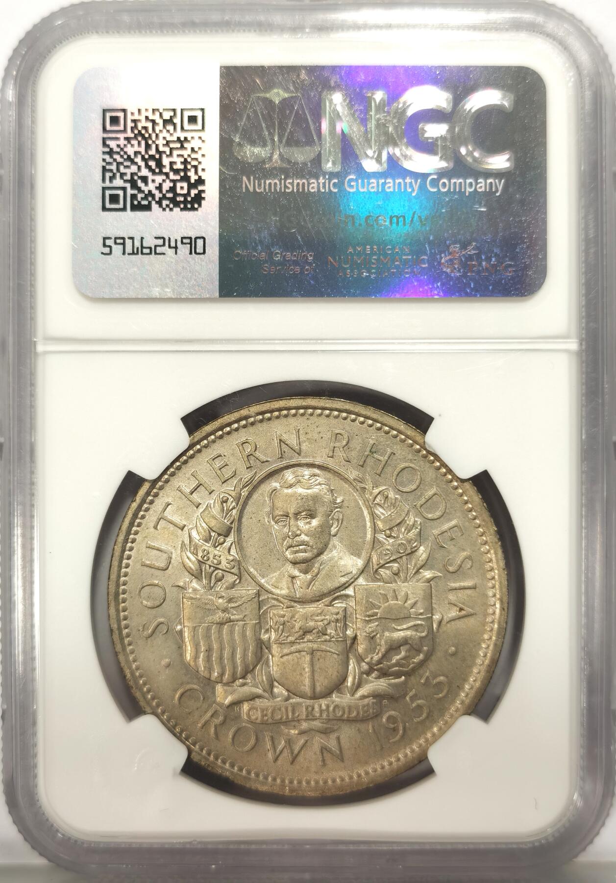 博洋堂世界钱币拍卖第136期（全场包邮） NGC MS64 1953年英属南罗德西亚1克朗大银币，少见品种，麦稀奇同分此前曾有660元成交