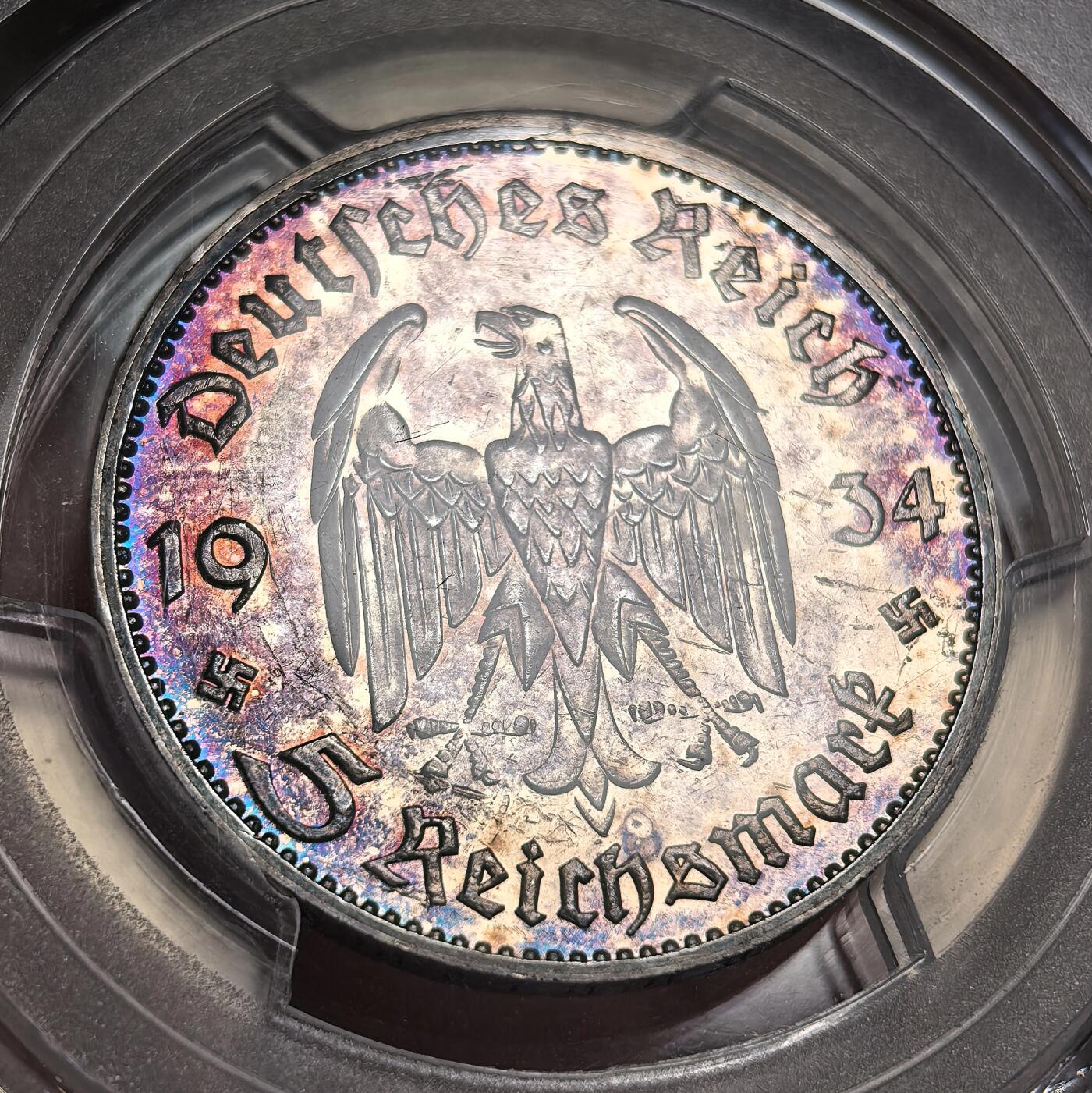 博洋堂世界钱币拍卖第136期（全场包邮） PCGS PR62 德国1934年第三帝国教堂（有字）E版，E版别发行量少，精制版的更加少见