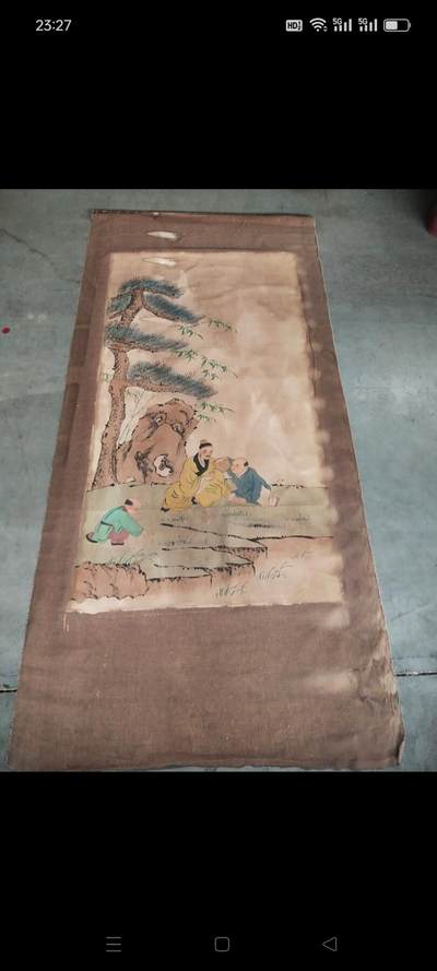户里墙上摘下来的一幅老布画，画工精美绝伦，包浆醇厚自然，人物栩栩如生，惜没款没日期，应该是清代的，保真保老 - 户里墙上摘下来的一幅老布画，画工精美绝伦，包浆醇厚自然，人物栩栩如生，惜没款没日期，应该是清代的，保真保老