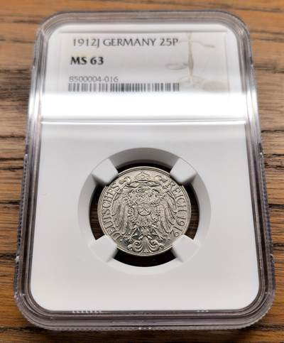 凡希社世界钱币微拍月度大拍（2025/8） - 1912J德国王冠鹰25芬尼NGC-MS63