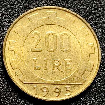 泉币菌-第102场-散币乐园场 - 好品 意大利1995年200里拉 丰收女神 齿轮 铝青铜币 外国硬币 24mm 
