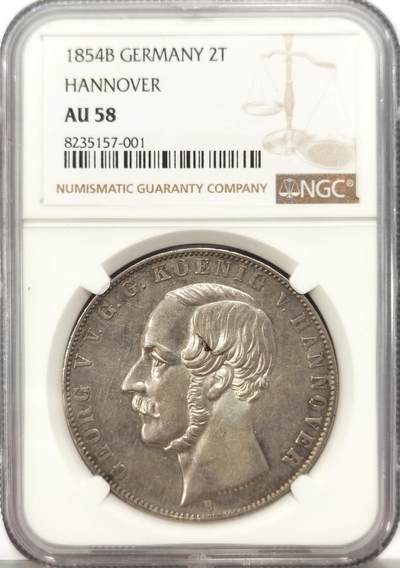 博洋堂世界钱币拍卖第136期（全场包邮） - NGC AU58 德国汉诺威1854年狮马盾徽2泰勒大银币